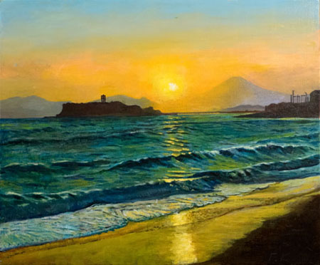 夕景　湘南の海と富士山