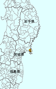 宮城県牡鹿郡女川町の位置図