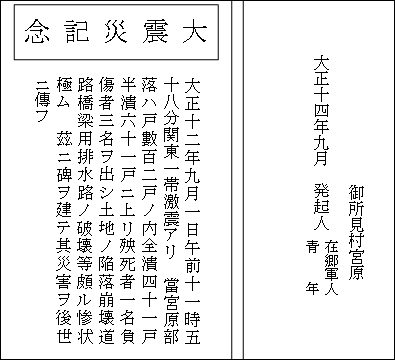 寒川社の大震災記念碑の碑文