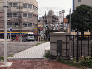 写真16　左岸上流側より黄金橋の親柱を望む（左方向が下流）