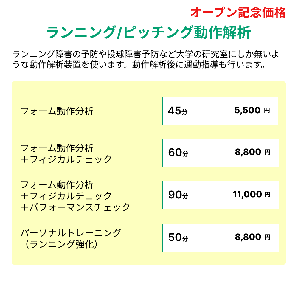 ランニングピッチング料金表