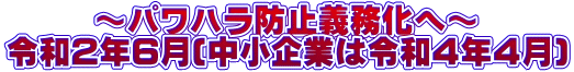 ～パワハラ防止義務化へ～ 令和２年６月(中小企業は令和４年４月) 