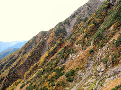 少し紅葉している山の急斜面