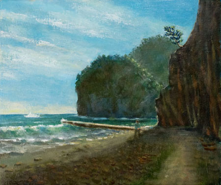 断崖に挟まれた海岸の風景