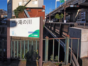 写真1　第一京浜国道に架かる滝の橋際の表示板