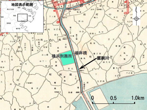 旧横浜刑務所周辺地図
