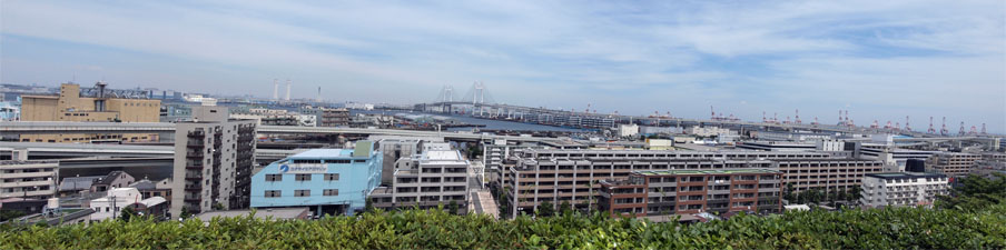 写真6　港の見える丘公園より、横浜港と新山下町・本牧ふ頭・ベイブリッジなどを望む