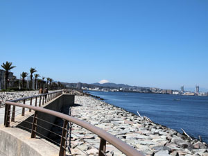 写真5　馬堀海岸の状況　遠景に富士山を望む