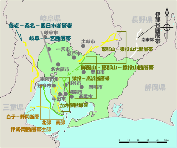 愛知県の活断層マップ