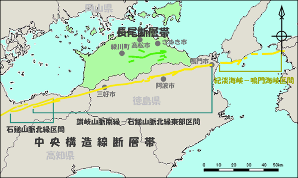 香川県の活断層マップ
