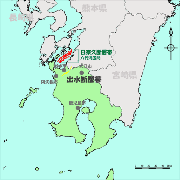 鹿児島県の活断層マップ
