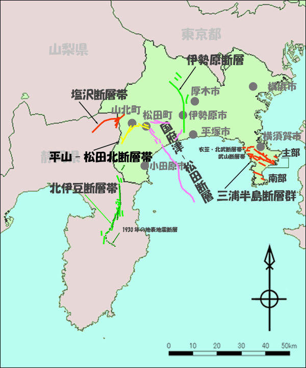 神奈川県の活断層マップ