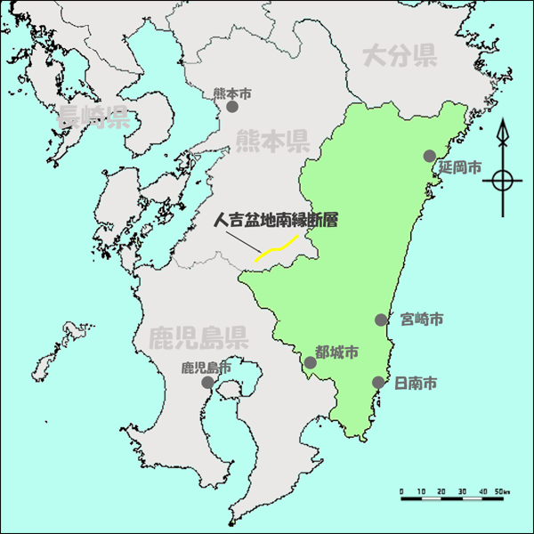 宮崎県の活断層マップ