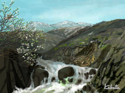 絵1　早春の渓流　水量の増加と侵食