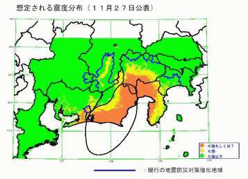 東海地震震度分布図