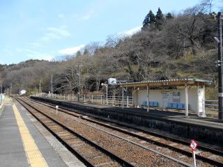 対抗式のホーム。五郎が待っていたホームが使われるのは最終の郡山行きの列車のみとなっている。
