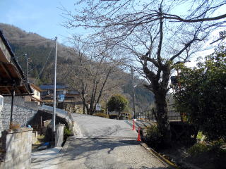 三浦の駅入口。山の斜面に民家が集中しているが、道は狭い。