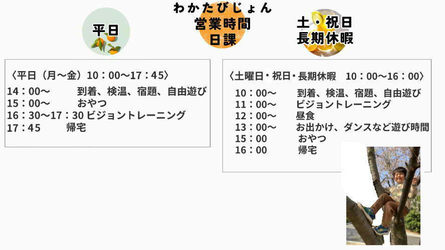 自閉症支援・視覚特化型放課後等デイサービス「わかたびじょん」営業時間、日課