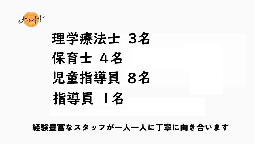 理学療法士３名、保育士４名、児童指導員８名、指導員１名